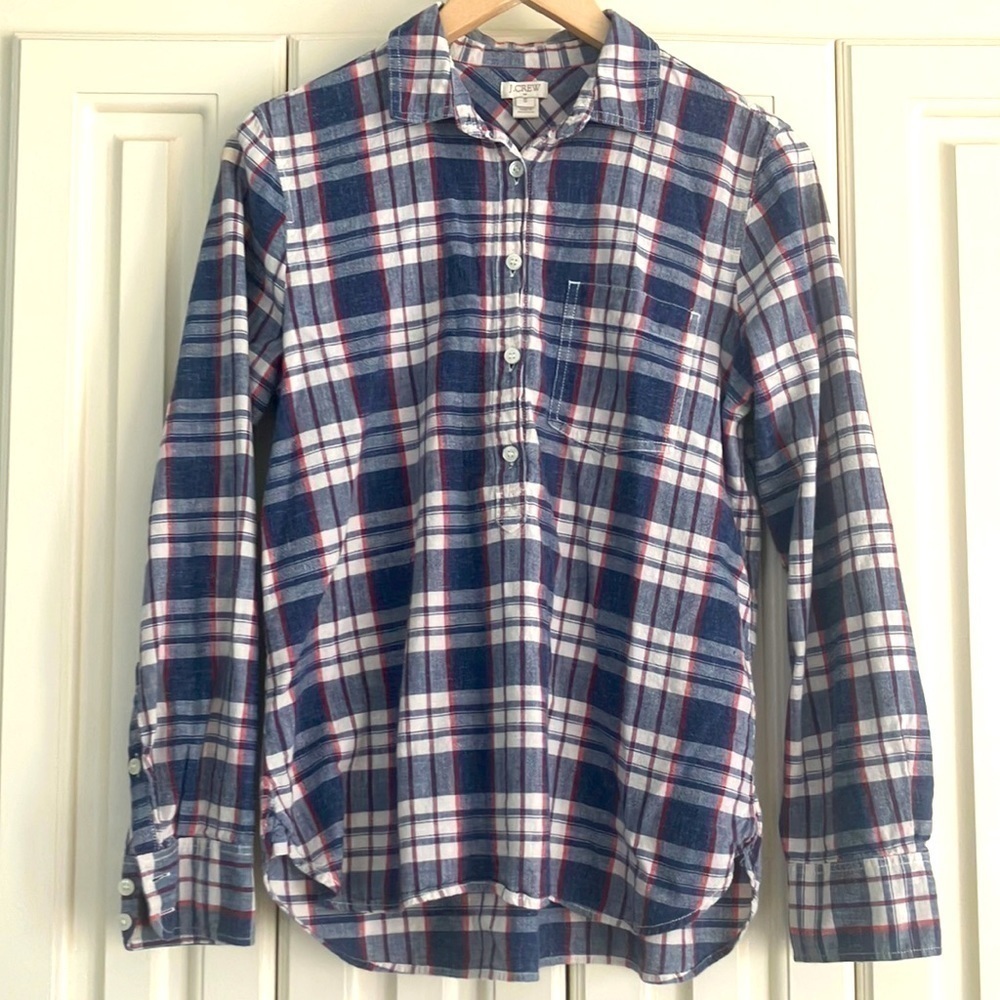 J.Crew Long Sleeved Red White Blue‎ Plaid Button Down Shirt Size Small